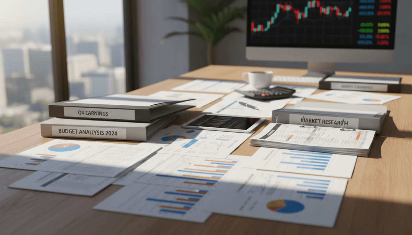 Financial documents and reports neatly arranged on a desk